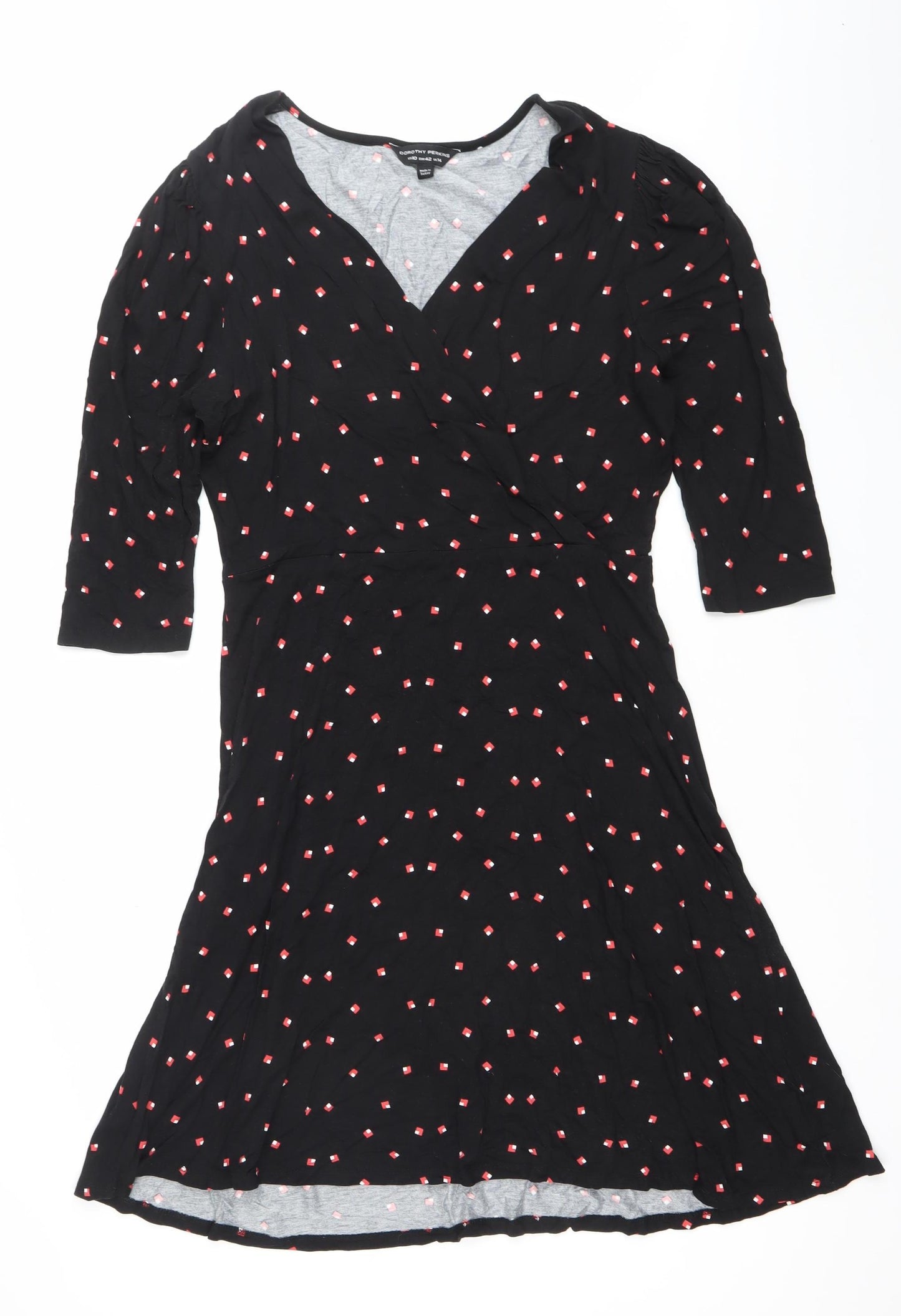 Dorothy Perkins Women’s Black Geometric Print A-Line Dress UK 14