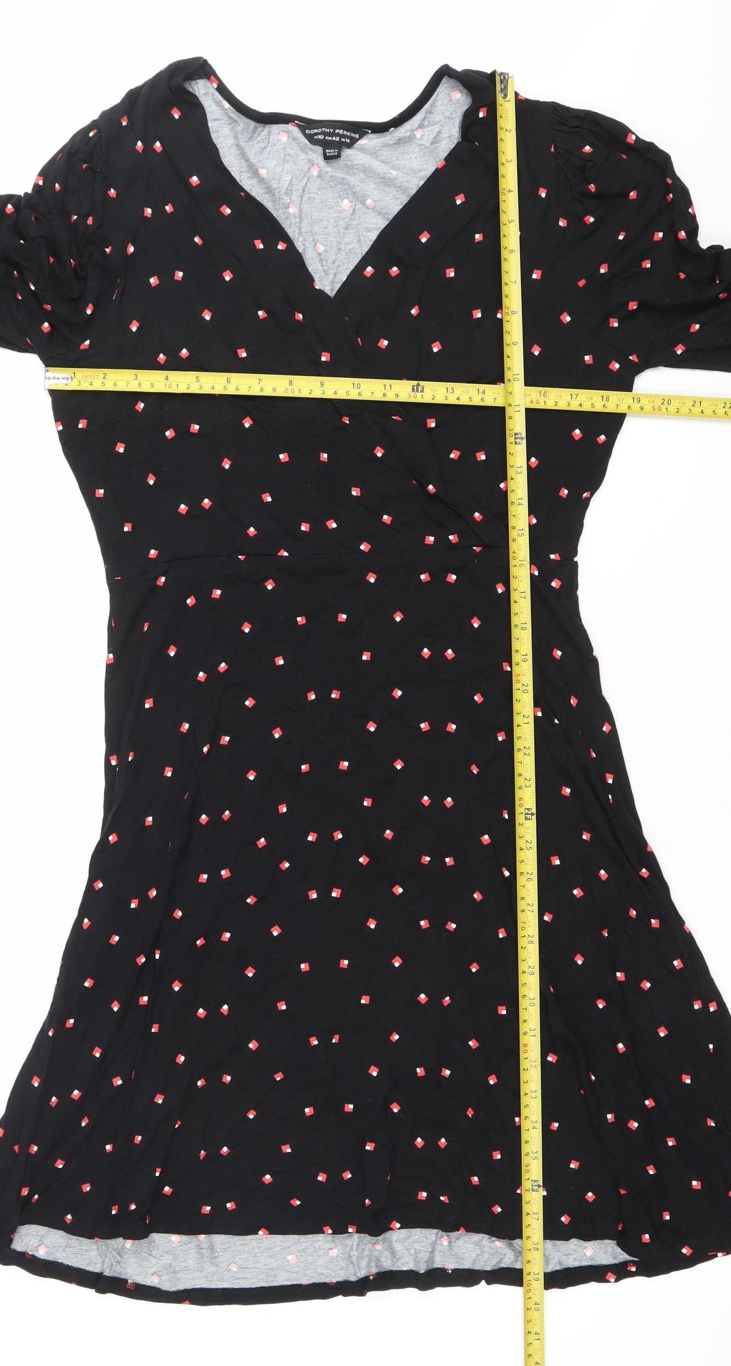 Dorothy Perkins Women’s Black Geometric Print A-Line Dress UK 14