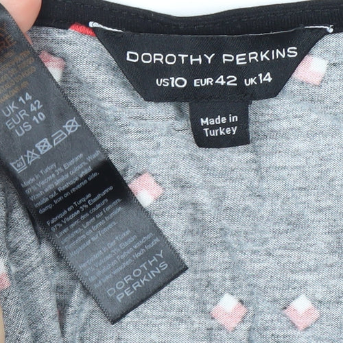 Dorothy Perkins Women’s Black Geometric Print A-Line Dress UK 14