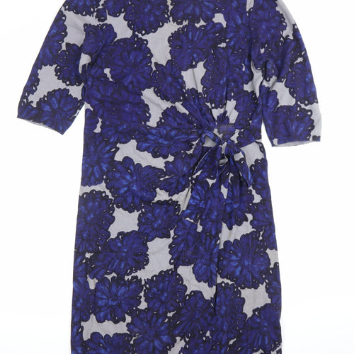 Phase Eight Womens Blue Floral Cotton Sheath Dress Size 12