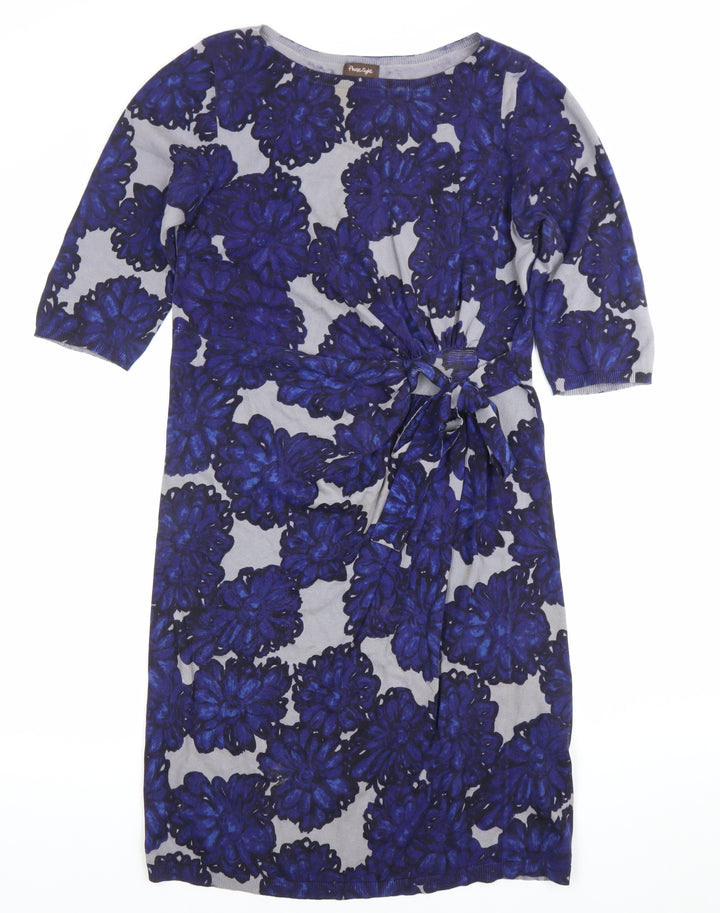 Phase Eight Womens Blue Floral Cotton Sheath Dress Size 12