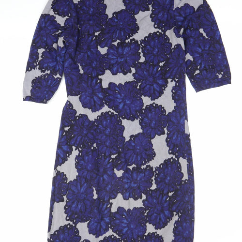Phase Eight Womens Blue Floral Cotton Sheath Dress Size 12