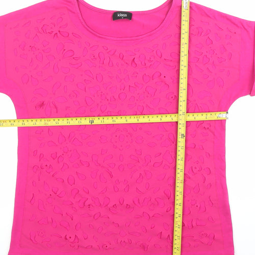 Klass Womens Pink Floral Cutout Round Neck Short Sleeve T-Shirt Size M
