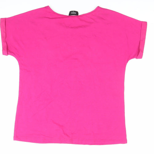 Klass Womens Pink Floral Cutout Round Neck Short Sleeve T-Shirt Size M