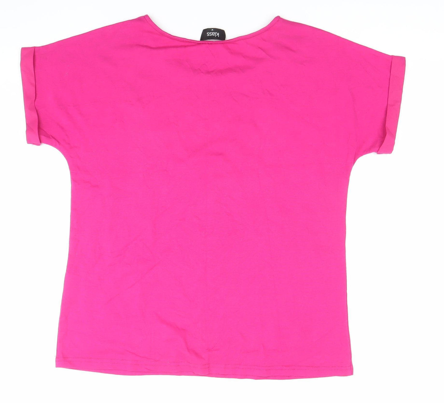 Klass Womens Pink Floral Cutout Round Neck Short Sleeve T-Shirt Size M