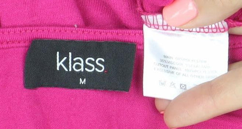 Klass Womens Pink Floral Cutout Round Neck Short Sleeve T-Shirt Size M