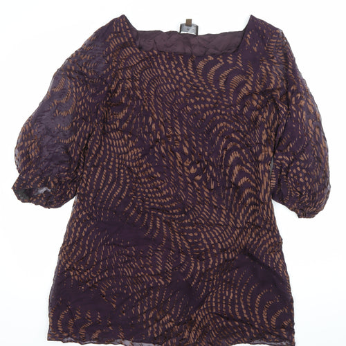 Fenn Wright Manson Women’s Purple Brown Silk Viscose Shift Dress Size 16