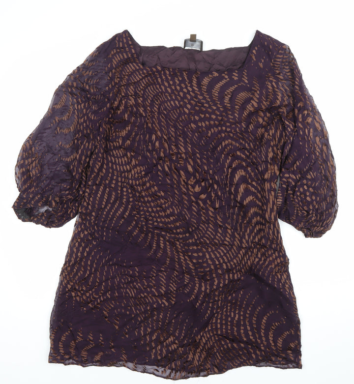 Fenn Wright Manson Women’s Purple Brown Silk Viscose Shift Dress Size 16