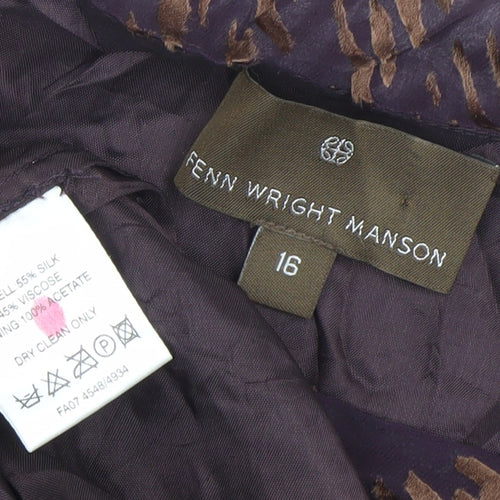 Fenn Wright Manson Women’s Purple Brown Silk Viscose Shift Dress Size 16