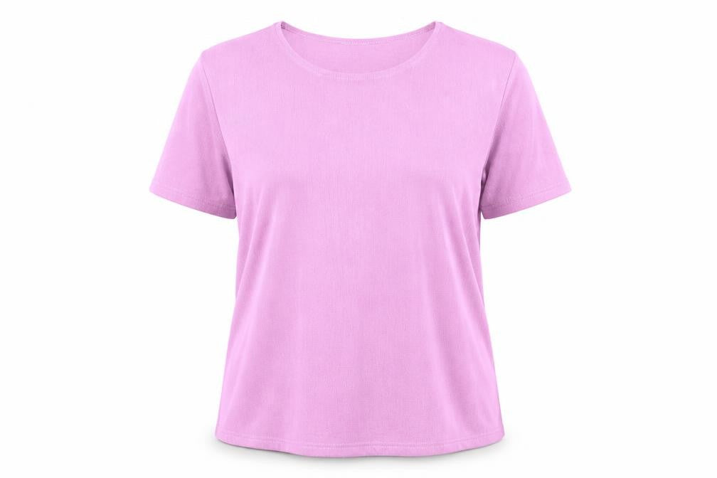 Front view of Damart Women’s Pink Short Sleeve Crew Neck Basic T-Shirt, size L