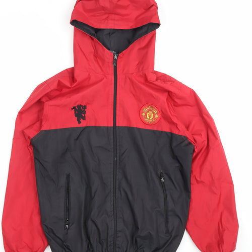 Manchester United Boys Red Black Windbreaker Jacket 10-11 Years Hooded