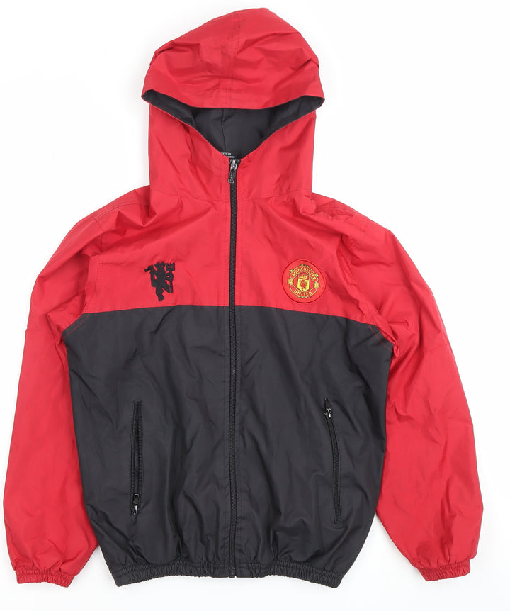Manchester United Boys Red Black Windbreaker Jacket 10-11 Years Hooded