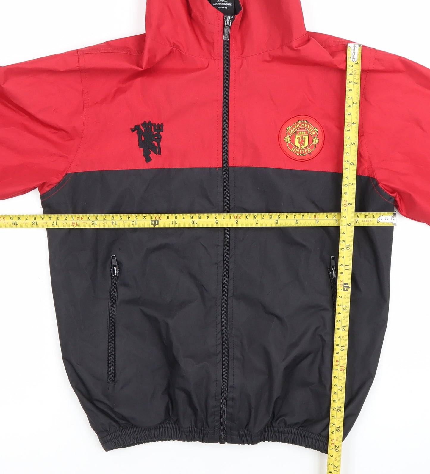 Manchester United Boys Red Black Windbreaker Jacket 10-11 Years Hooded