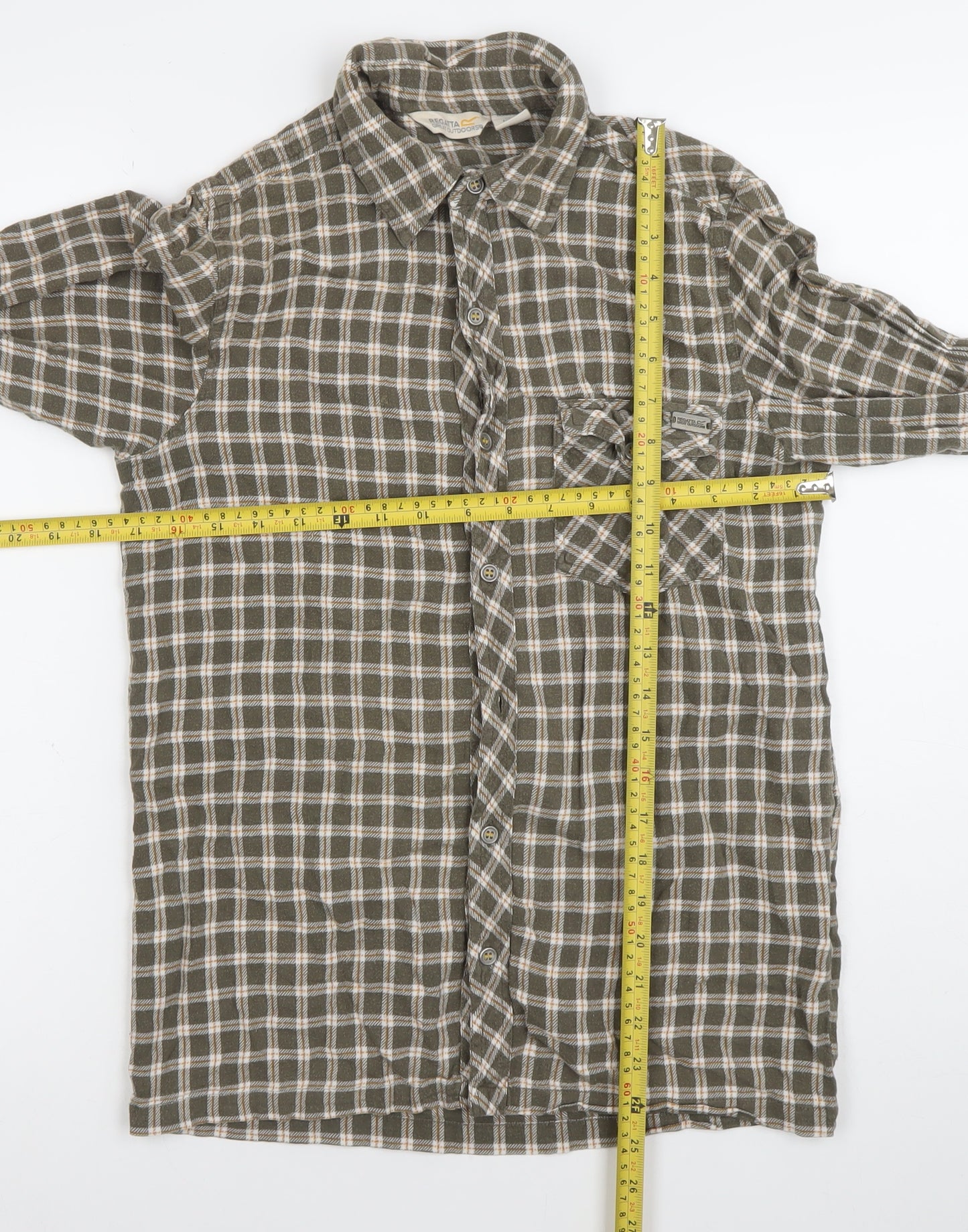 Regatta Mens Green Checked Cotton Button-Up Shirt Size S