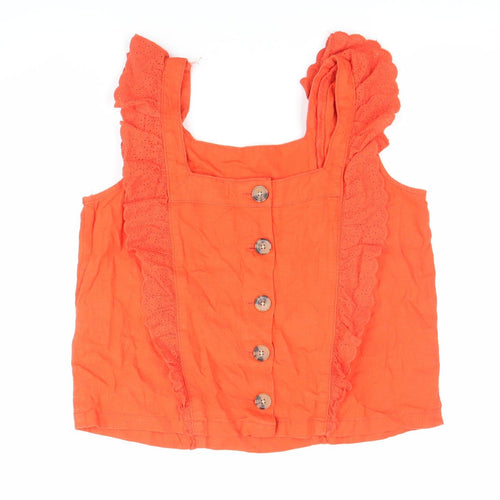 Next Women’s Orange Cotton Ruffle Button Blouse UK 10