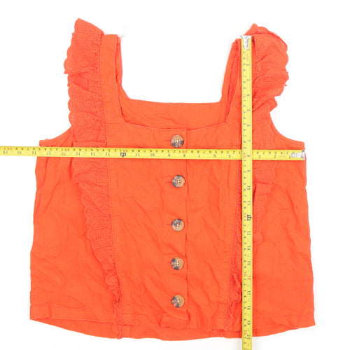 Next Women’s Orange Cotton Ruffle Button Blouse UK 10