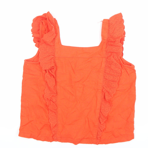 Next Women’s Orange Cotton Ruffle Button Blouse UK 10