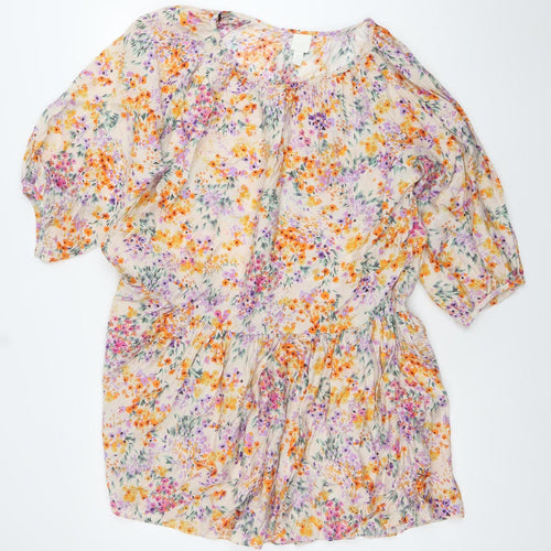 H&M Women’s Multicoloured Floral Skater Dress XS Puff Sleeve