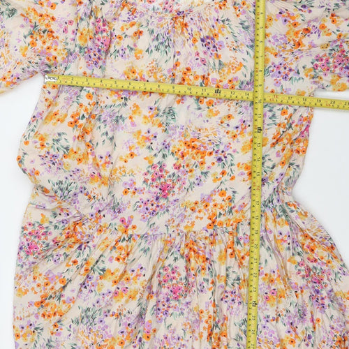 H&M Women’s Multicoloured Floral Skater Dress XS Puff Sleeve