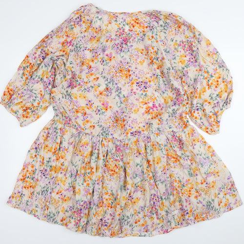 H&M Women’s Multicoloured Floral Skater Dress XS Puff Sleeve