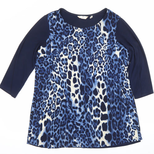 Julipa Womens Blue Leopard Print Shift Dress Size 14 3/4 Sleeve