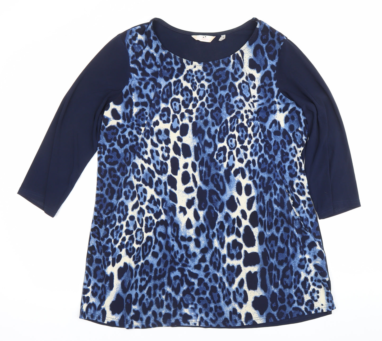 Julipa Womens Blue Leopard Print Shift Dress Size 14 3/4 Sleeve