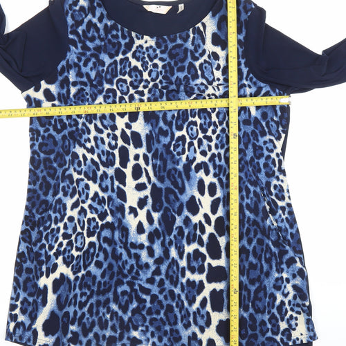 Julipa Womens Blue Leopard Print Shift Dress Size 14 3/4 Sleeve