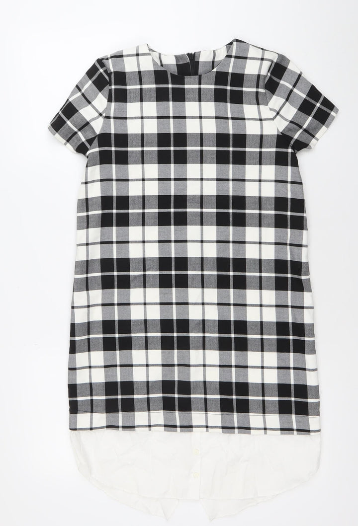Zara Women Black Check Short Sleeve Shift Dress Size S