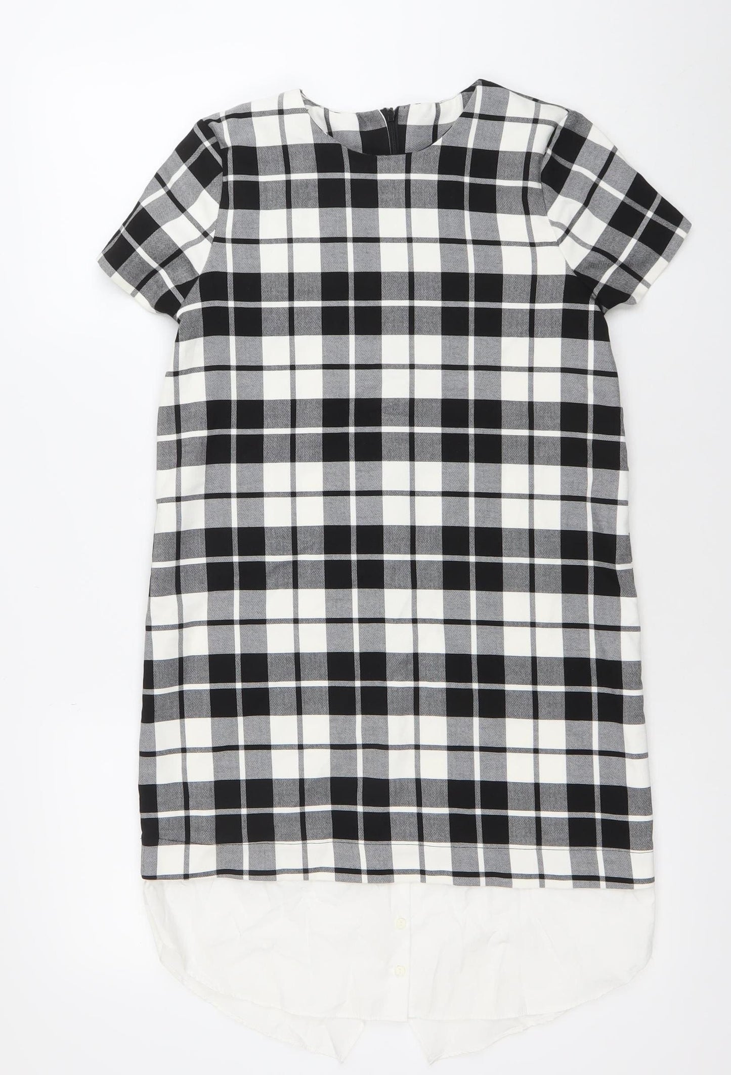 Zara Women Black Check Short Sleeve Shift Dress Size S