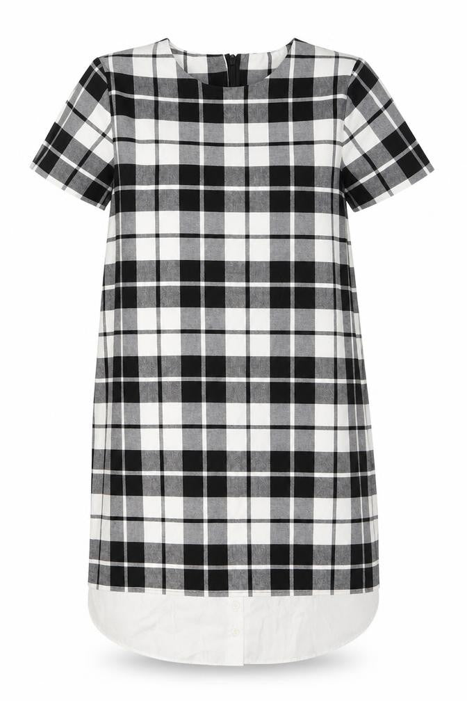 Front view of Zara Women Black Check Short Sleeve Shift Dress, size S