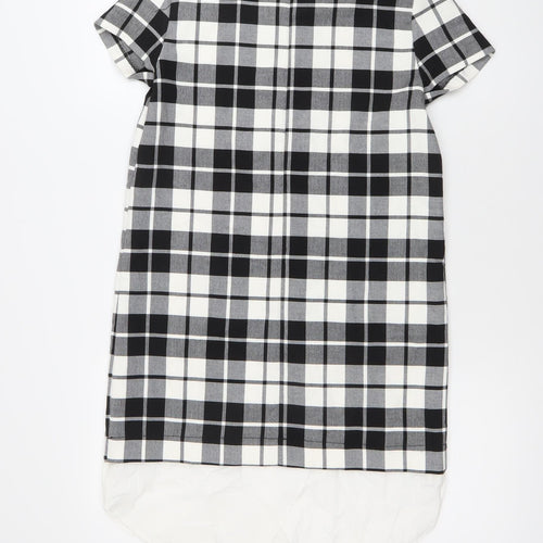 Zara Women Black Check Short Sleeve Shift Dress Size S
