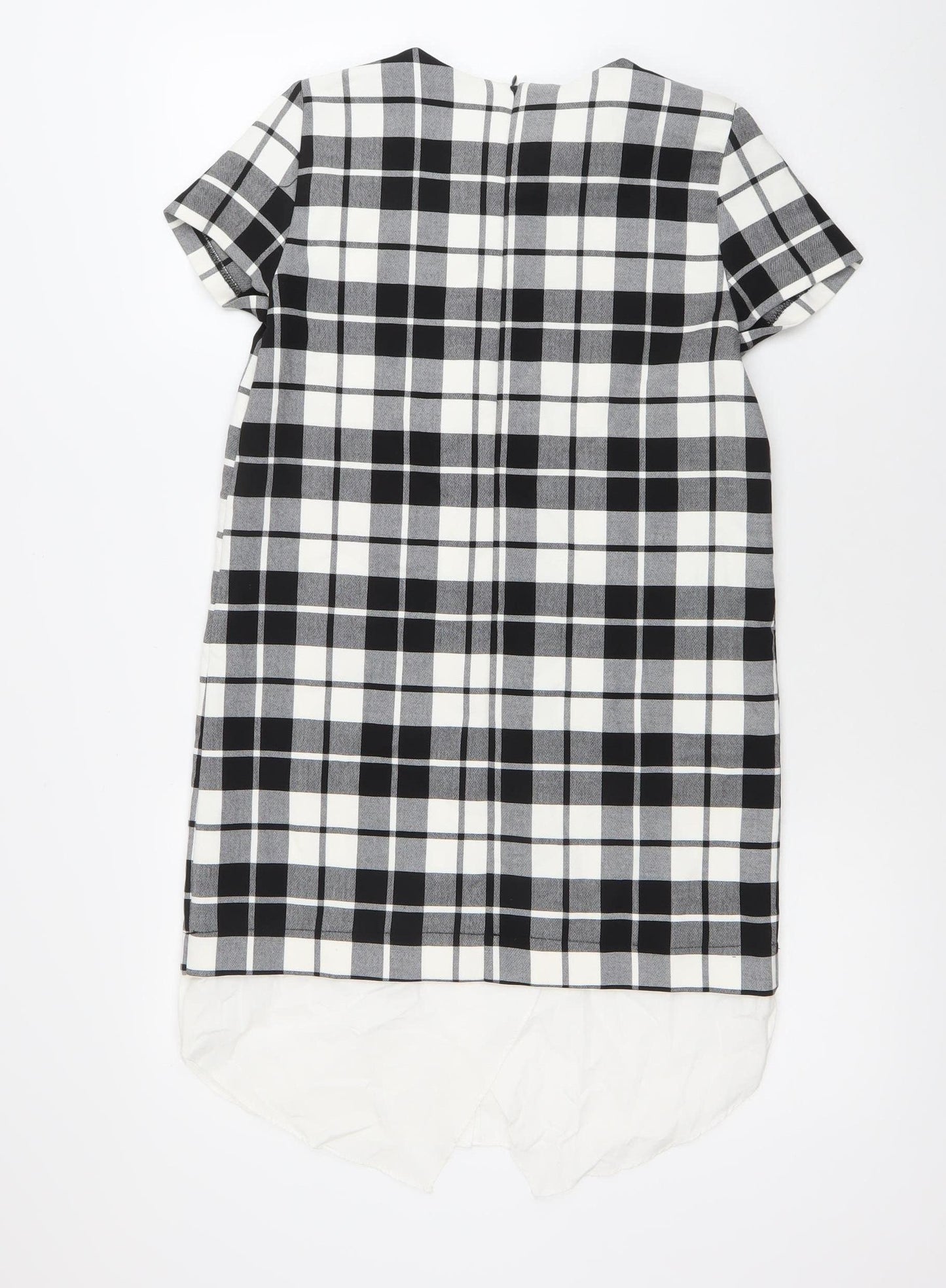 Zara Women Black Check Short Sleeve Shift Dress Size S