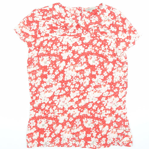 Kew Women Red Floral Blouse Size 10 Short Sleeve Viscose