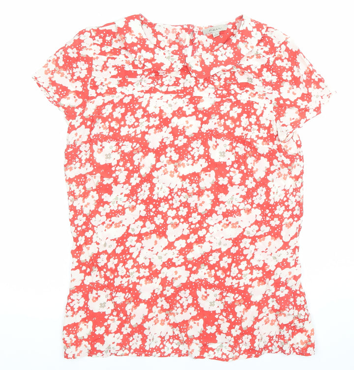 Kew Women Red Floral Blouse Size 10 Short Sleeve Viscose