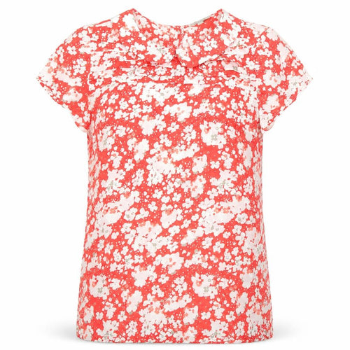Kew Women Red Floral Blouse Size 10 Short Sleeve Viscose