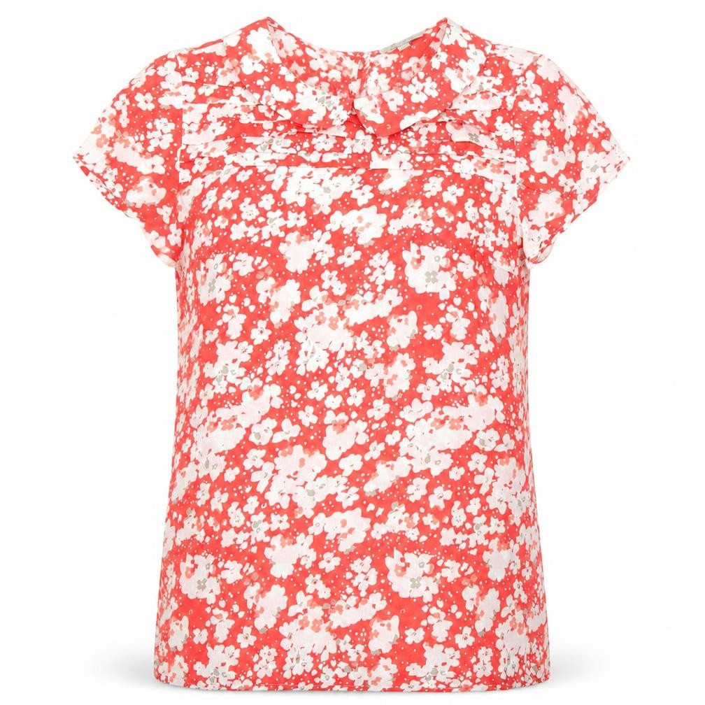 Kew Women Red Floral Blouse Size 10 Short Sleeve Viscose