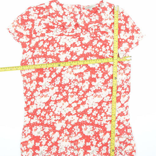 Kew Women Red Floral Blouse Size 10 Short Sleeve Viscose