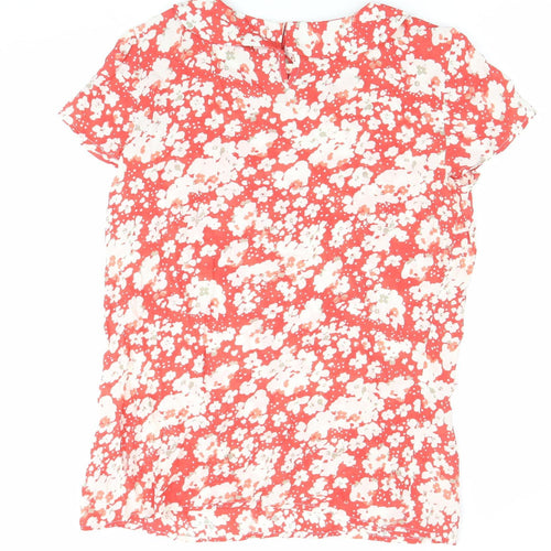 Kew Women Red Floral Blouse Size 10 Short Sleeve Viscose