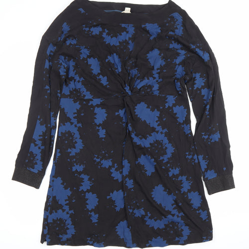 Wallis Women’s Black Blue Floral Shift Dress Size 10 Long Sleeve
