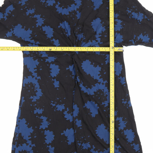 Wallis Women’s Black Blue Floral Shift Dress Size 10 Long Sleeve