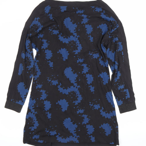 Wallis Women’s Black Blue Floral Shift Dress Size 10 Long Sleeve