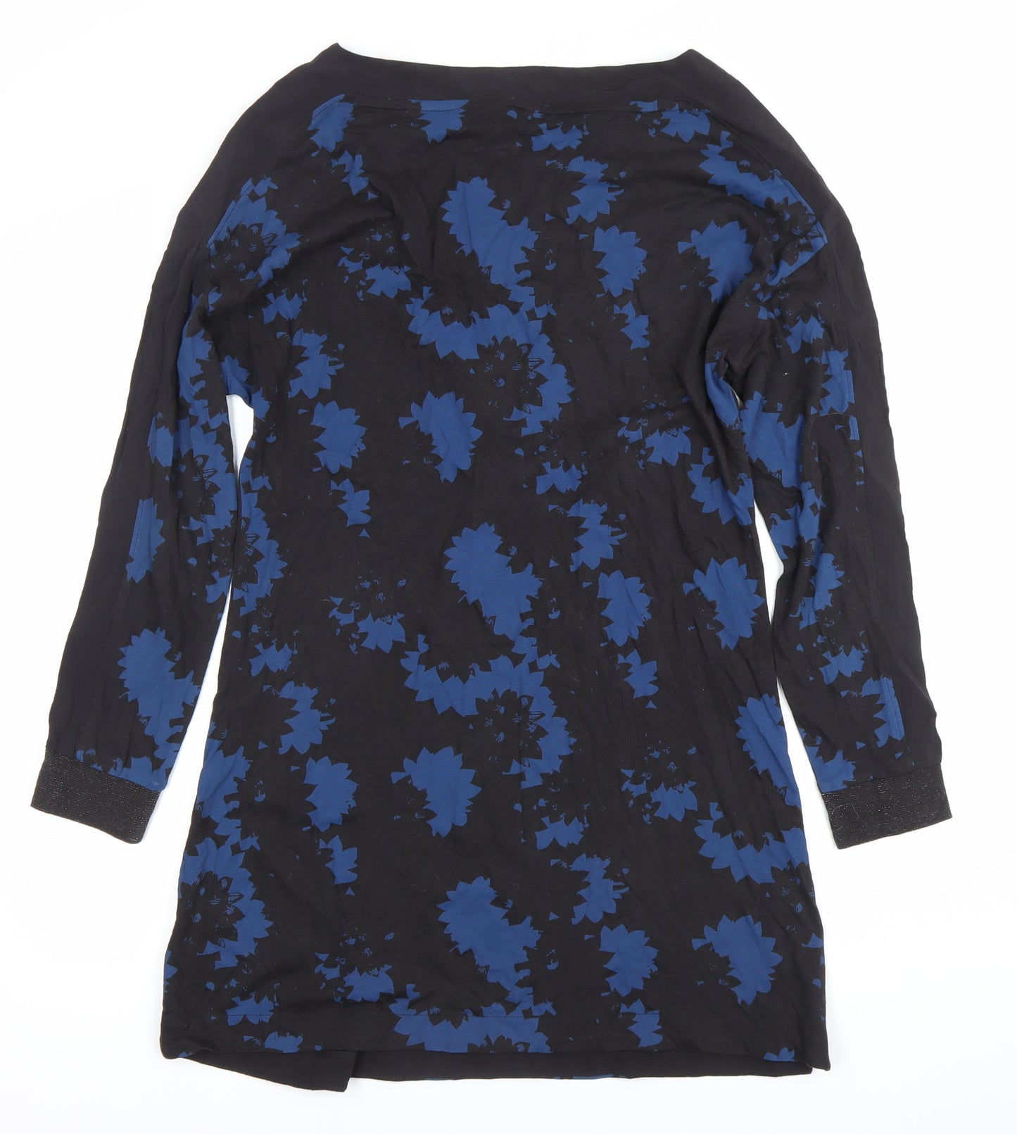 Wallis Women’s Black Blue Floral Shift Dress Size 10 Long Sleeve