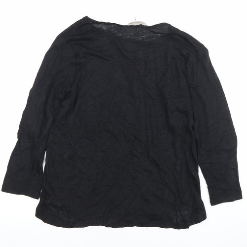Zara Women Black Beaded Crew Neck Long Sleeve Cotton T-Shirt Size M