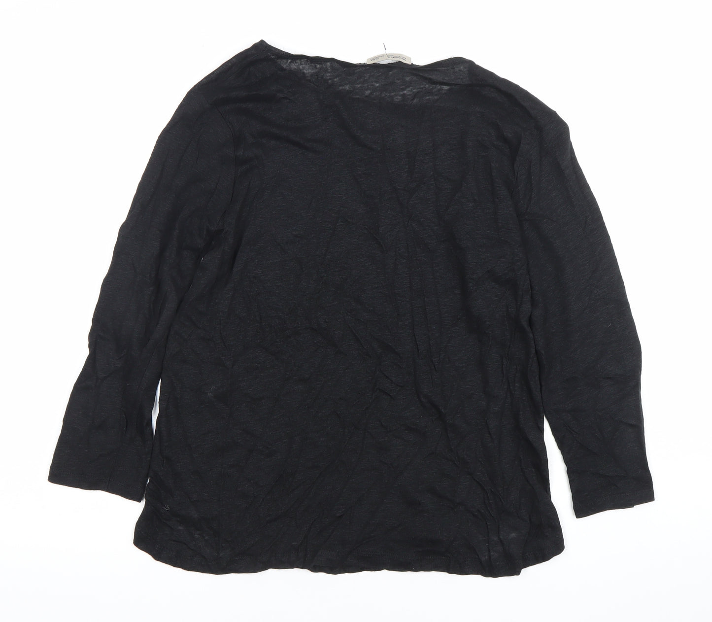 Zara Women Black Beaded Crew Neck Long Sleeve Cotton T-Shirt Size M