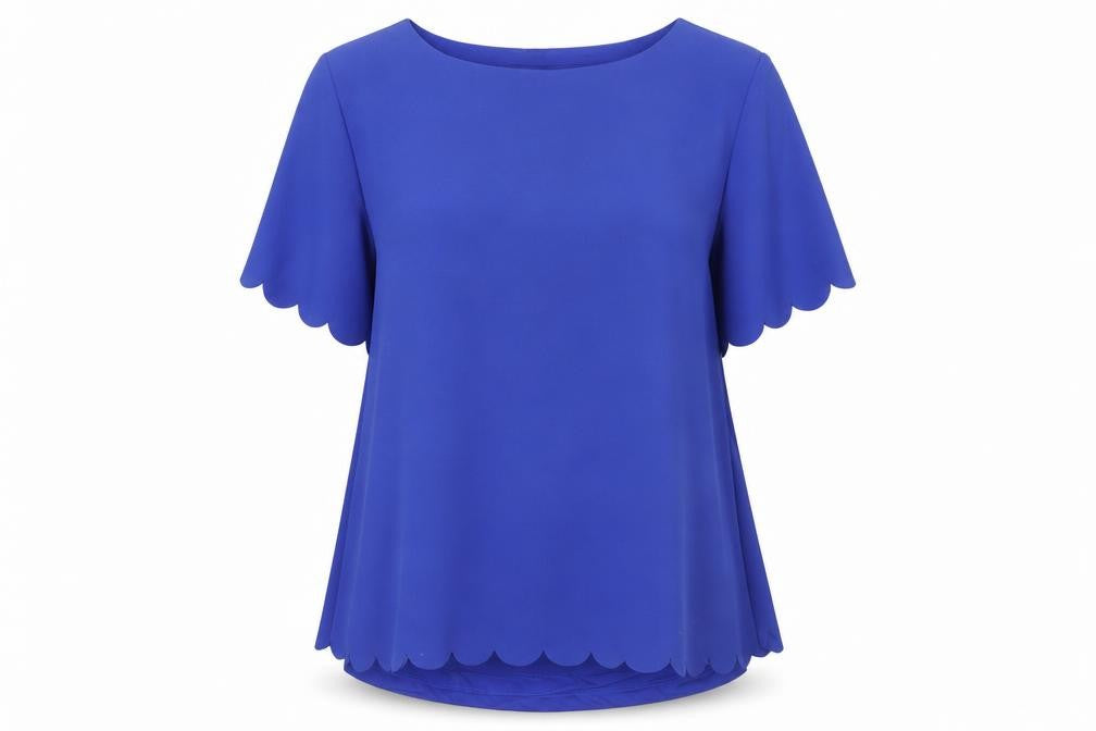 Front view of Phase Eight Women’s Blue, size UK 10, Tunic Blouse Scallop Hem