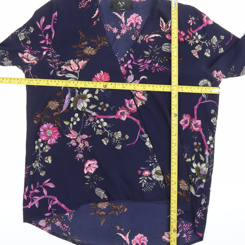 AX Paris Women’s Blue Floral Wrap Blouse Size 12 Long Sleeve Top