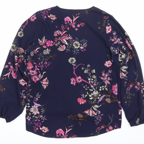 AX Paris Women’s Blue Floral Wrap Blouse Size 12 Long Sleeve Top