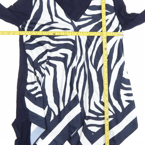 Roman Womens Blue Zebra Print Tunic Blouse Long Sleeve S V-Neck