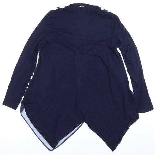 Roman Womens Blue Zebra Print Tunic Blouse Long Sleeve S V-Neck