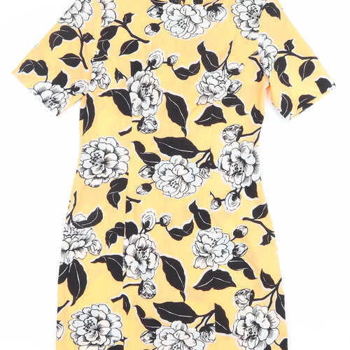 Petite Collection Women’s Yellow Floral Sheath Dress Size 8 Short Sleeve